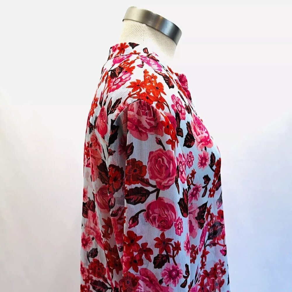 KUT from the Kloth Women Long Sleeve Button Down Pink Floral Sheer Roll Tab Sz M - Picture 5 of 12